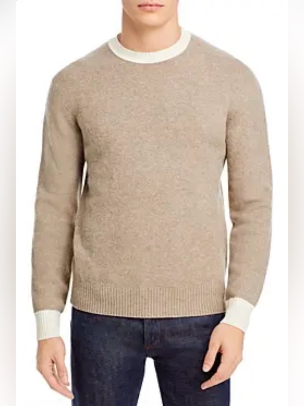 HUGO BOSS Men Nimone Sweater Taupe Cream Wool Cashmere Crewneck Pullover Sz S